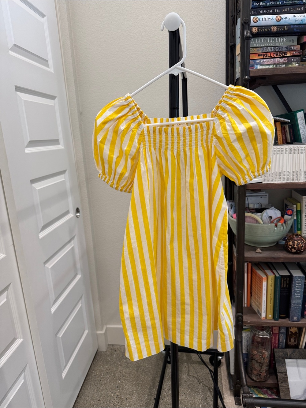 Crewcuts Yellow and White Striped Puff-Sleeve kids dress
